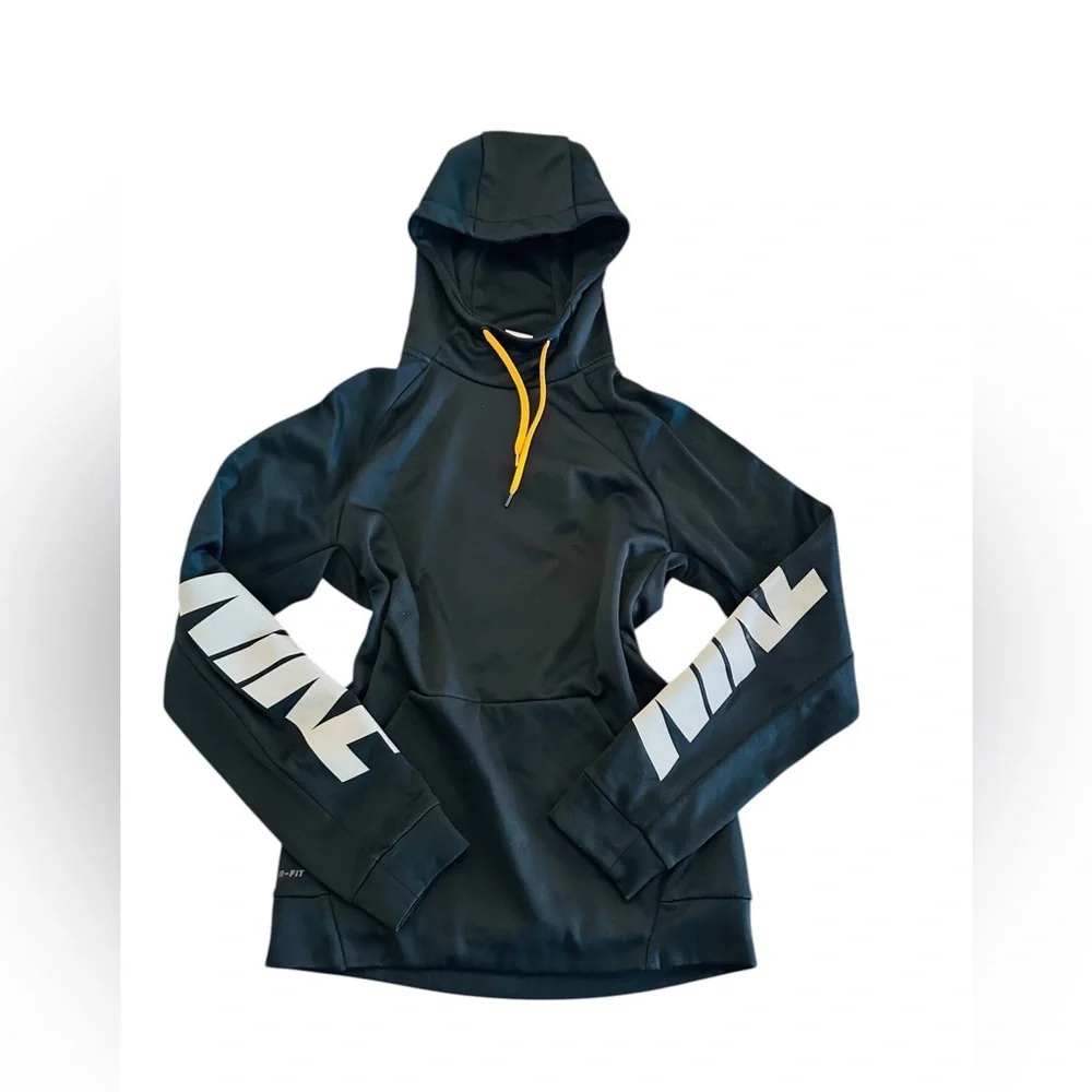 Nike Black Hoodie Sweatshirt with and White Sleeve Logos